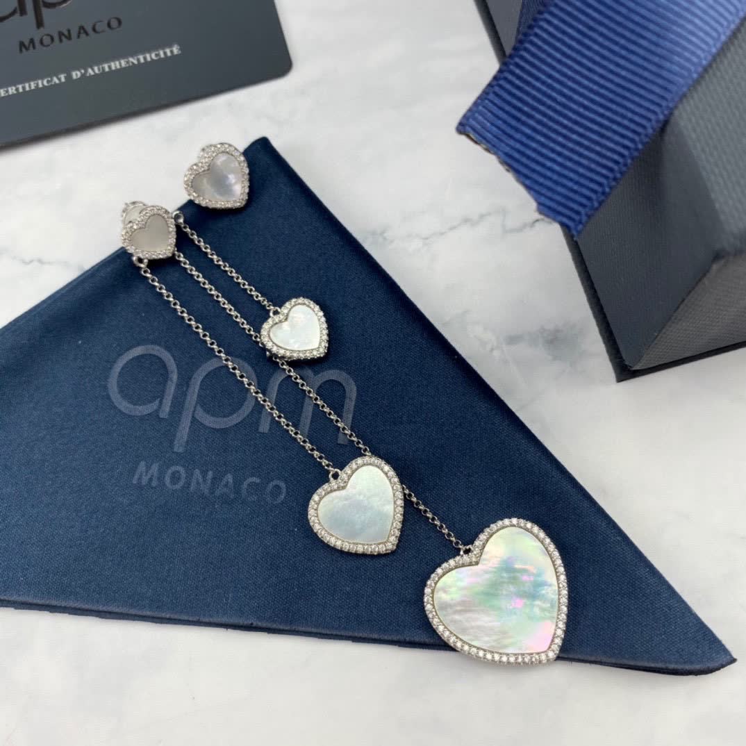 APM Monaco Heart Earrings with Diamonds and Mother-of-Pearl
